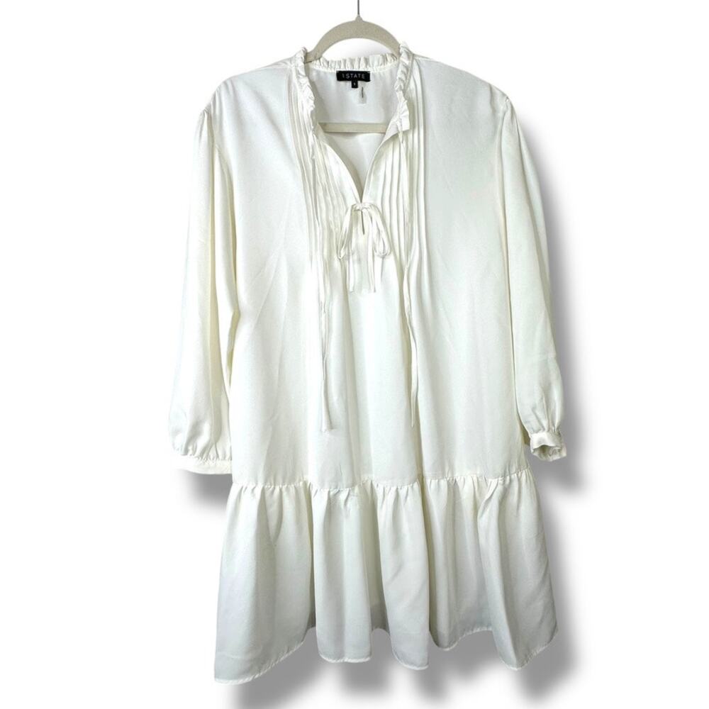 1.State White Split-Neck Pintuck-Front Trapeze Fl… - image 4